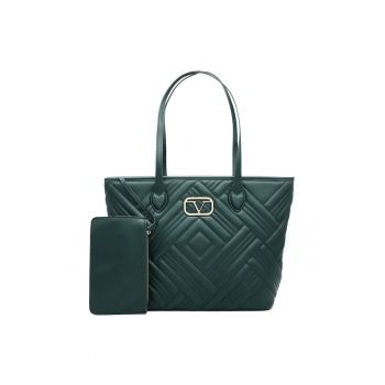 Geanta tote de piele ecologica cu etui detasabil - Verde