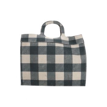 Geanta tote de piele intoarsa in carouri - Gri deschis