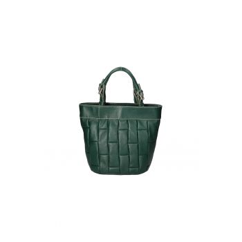 Geanta tote de piele segmente cu aspect matlasat - Verde