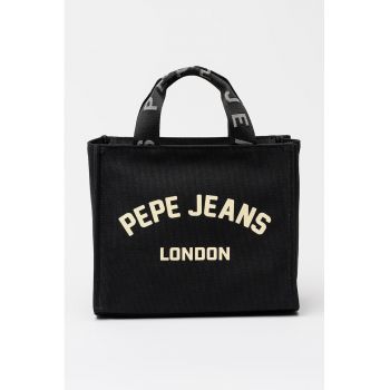 Geanta tote din bumbac cu logo - Negru/Crem