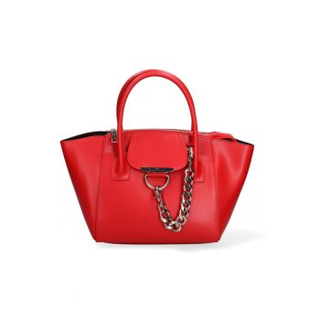 Geanta tote din piele cu detaliu lant de la  Rosu/Argintiu