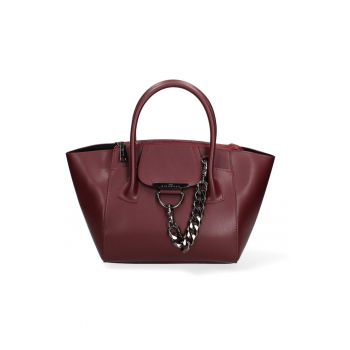 Geanta tote din piele cu detaliu lant de la  Visiniu/Gri inchis