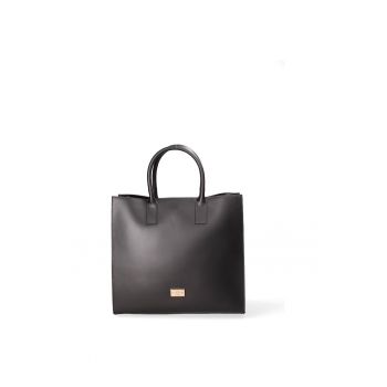 Geanta tote din piele cu model uni - Auriu - Negru