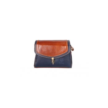Give Lux - Geanta crossbody de piele cu clapa - Maro/Albastru