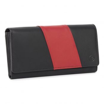 Portofel dama Marquise, Nectaria PT1466, piele naturala, Negru/Rosu