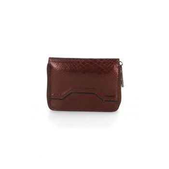 Portofel de piele cu aspect de piele de reptila 225679 - Maro inchis