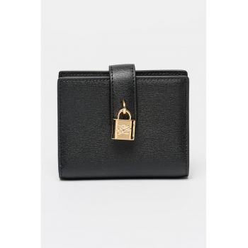 Portofel din piele si piele ecologica cu model uni - Auriu/Negru
