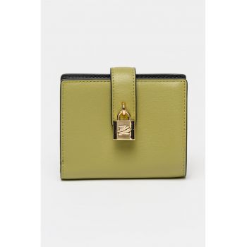 Portofel din piele si piele ecologica cu model uni - Auriu/Verde deschis