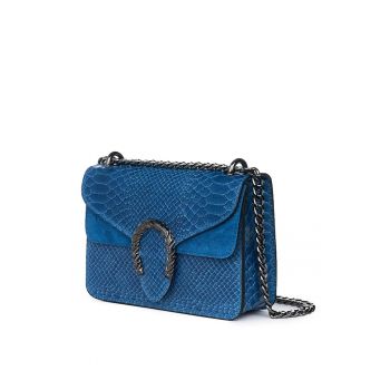 Poseta dama Dalia Piele naturala - Albastru - 15 x 20 x 5 cm