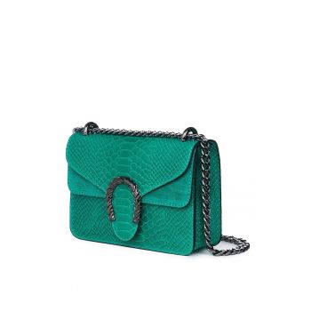 Poseta dama din piele naturala Diane verde smarald - 15 x 20 x 5 cm