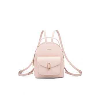 Rucsac de piele ecologica cu buzunare cu clapa - Roz deschis