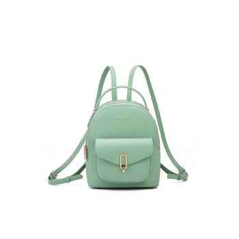 Rucsac de piele ecologica cu buzunare cu clapa - Verde deschis