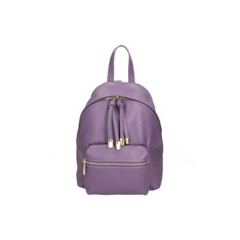 Rucsac din piele cu buzunar frontal cu fermoar - Albastru lavanda