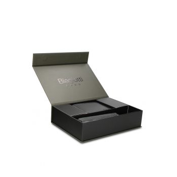 Set de portofel pliabil din piele si umbrela - 2 piese - Negru