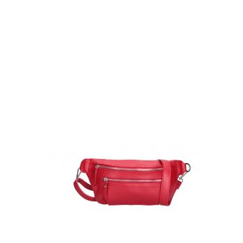 Borseta de piele cu buzunar frontal cu fermoar - Rosu