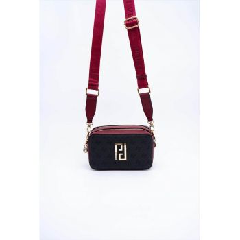 Geanta crossbody - 59745 - Negru/Rosu inchis - 13 x 20 x 8 cm