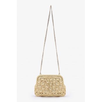 Geanta crossbody cu bareta lant - Bej deschis