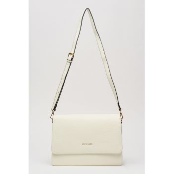 Geanta crossbody cu clapa si bareta detasabila - Alb