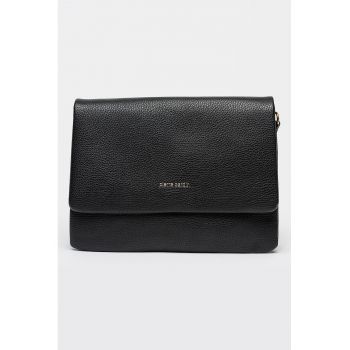 Geanta crossbody cu clapa si bareta detasabila - Negru