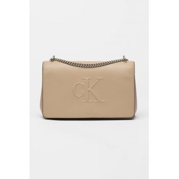 Geanta crossbody cu logo in relief - Maro taupe deschis