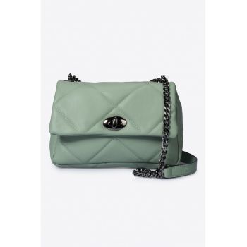 Geanta crossbody de piele cu aspect matlasat - Verde pal