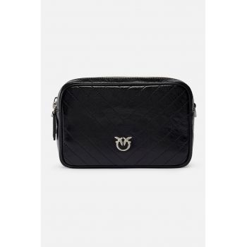 Geanta crossbody de piele cu doua compartimente - Negru