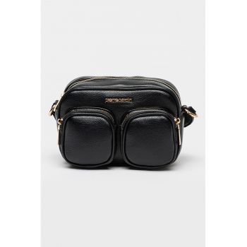 Geanta crossbody de piele ecologica cu buzunare multiple - Negru