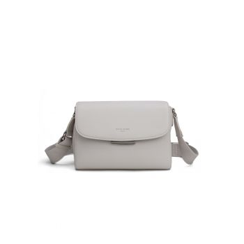 Geanta crossbody de piele ecologica cu clapa Elora Plus - Crem