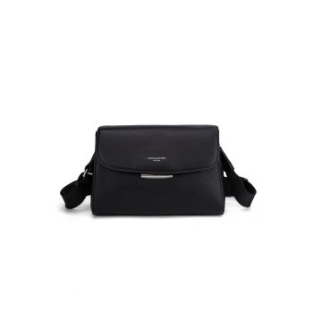 Geanta crossbody de piele ecologica cu clapa Elora Plus - Negru