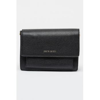 Geanta crossbody de piele ecologica cu clapa - Negru