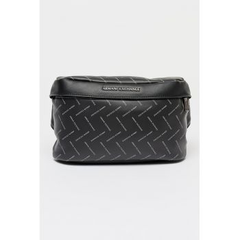 Geanta crossbody de piele ecologica cu model logo - Negru/Gri deschis/Gri inchis