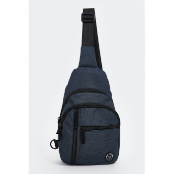 Geanta crossbody din material textil - Negru/Bleumarin
