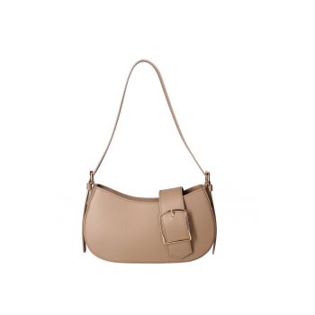 Geanta crossbody din piele cu bareta ajustabila - Maro taupe