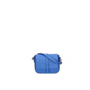 Geanta crossbody din piele cu clapa - Albastru royal