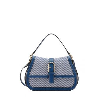 Geanta crossbody din piele si material textil cu clapa Novara Ultra - Denim Blue