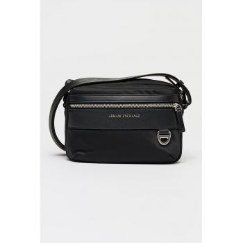 Geanta crossbodycu buzunar frontal cu fermoar - Negru