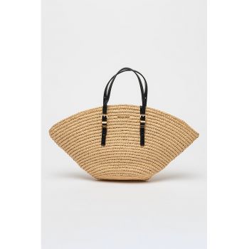 Geanta cu maner si buzunar interior - Negru/Bej