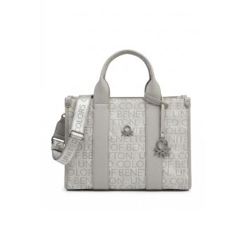 Geanta de mana cu bareta de umar din material textil - Gri deschis