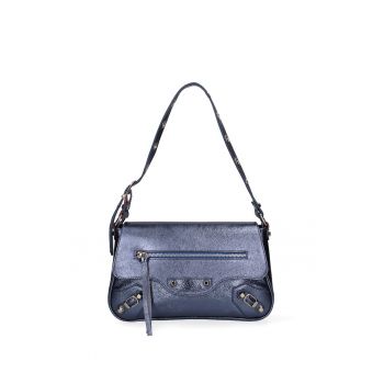 Geanta de piele cu bareta de umar - Albastru