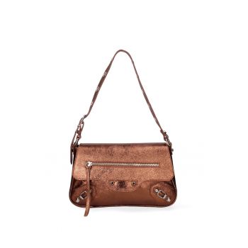 Geanta de piele cu bareta de umar - Maro