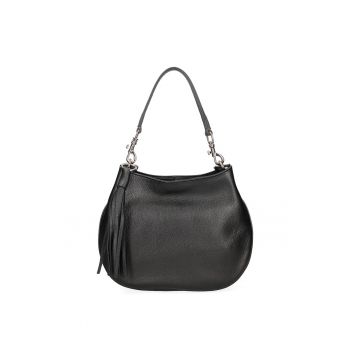 Geanta de piele cu bareta de umar si canaf