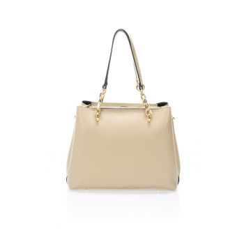 Geanta de piele cu bareta de umar si picioruse metalice - Maro nisip