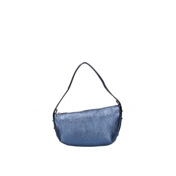 Geanta de piele cu bareta detasabila - Albastru