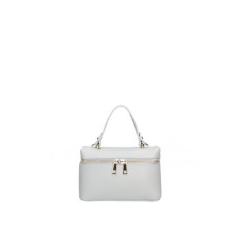 Geanta de piele cu maner si bareta aditionala - Albastru deschis