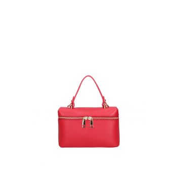Geanta de piele cu maner si bareta aditionala - Rosu