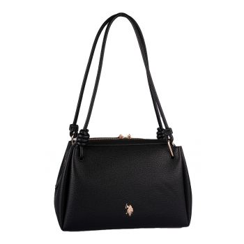 Geanta de piele ecologica cu aspect granulat - Negru