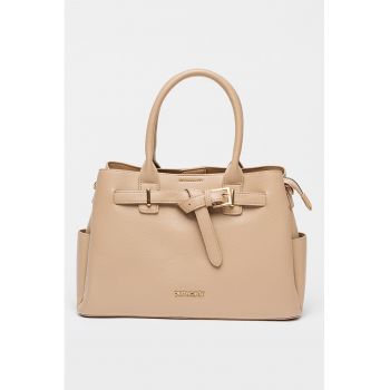 Geanta de piele ecologica cu bareta de umar ajustabila si detasabila - Maro taupe