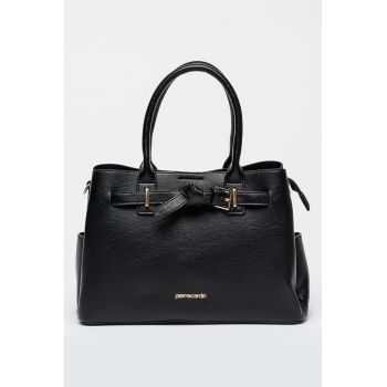 Geanta de piele ecologica cu bareta de umar ajustabila si detasabila - Negru