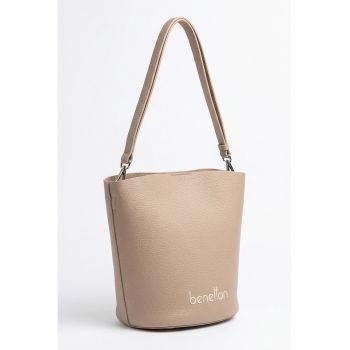 Geanta de piele ecologica cu bareta de umar - Bej inchis