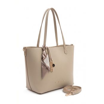 Geanta de piele ecologica cu bareta de umar - Bej inchis